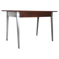Vintage 1950s Industrial ESA Teak & Aluminum Desk by James Leonard for Esavian