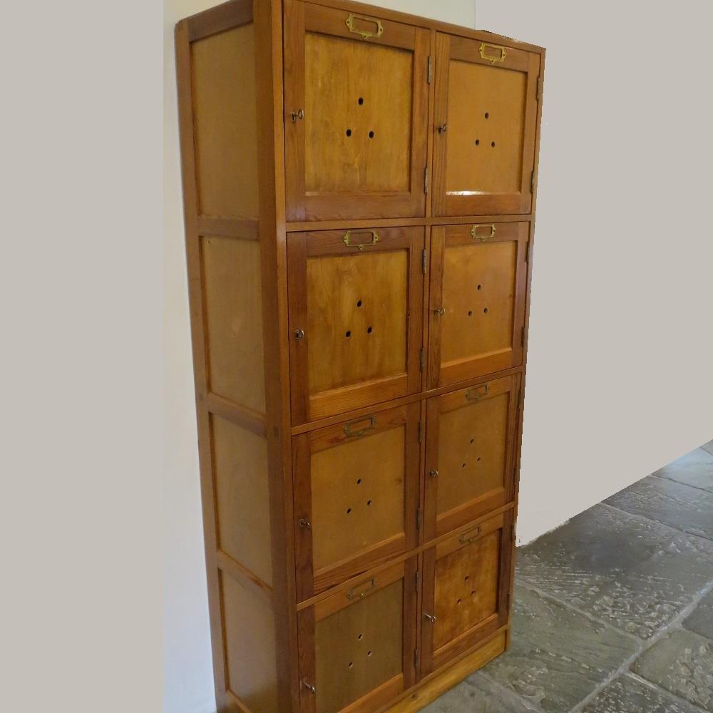Mid-Century Modern Vintage 1950s Industrial School  Gym Locker Cupboard Plywood Pine Lockhart Ltd