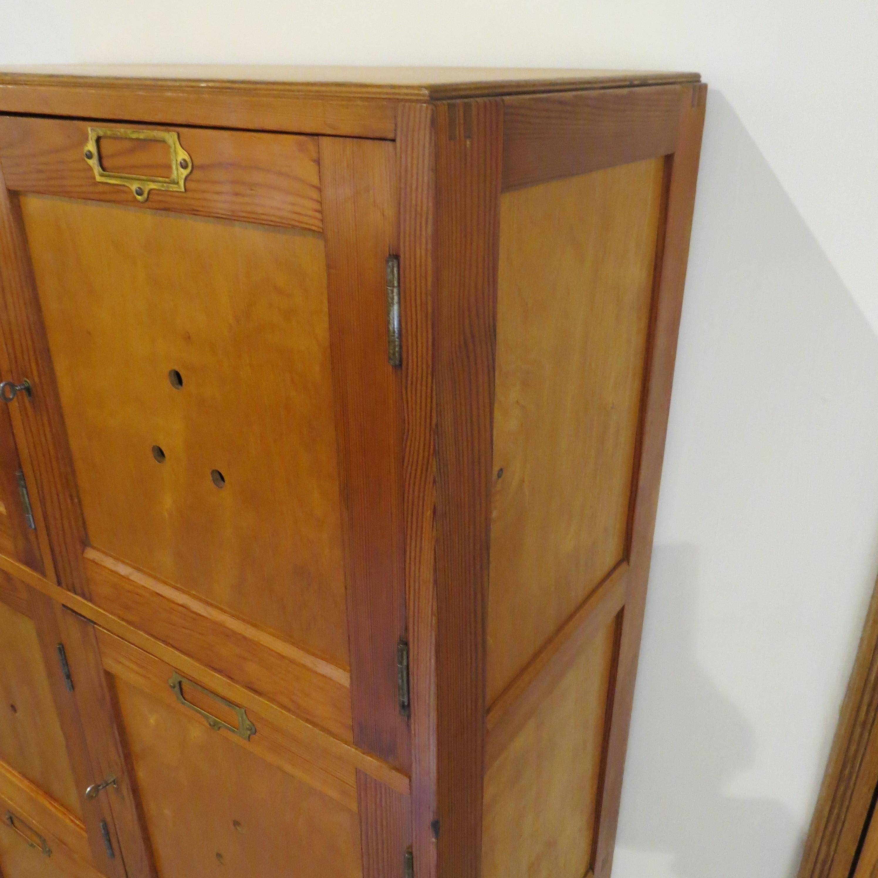 Hand-Crafted Vintage 1950s Industrial School  Gym Locker Cupboard Plywood Pine Lockhart Ltd