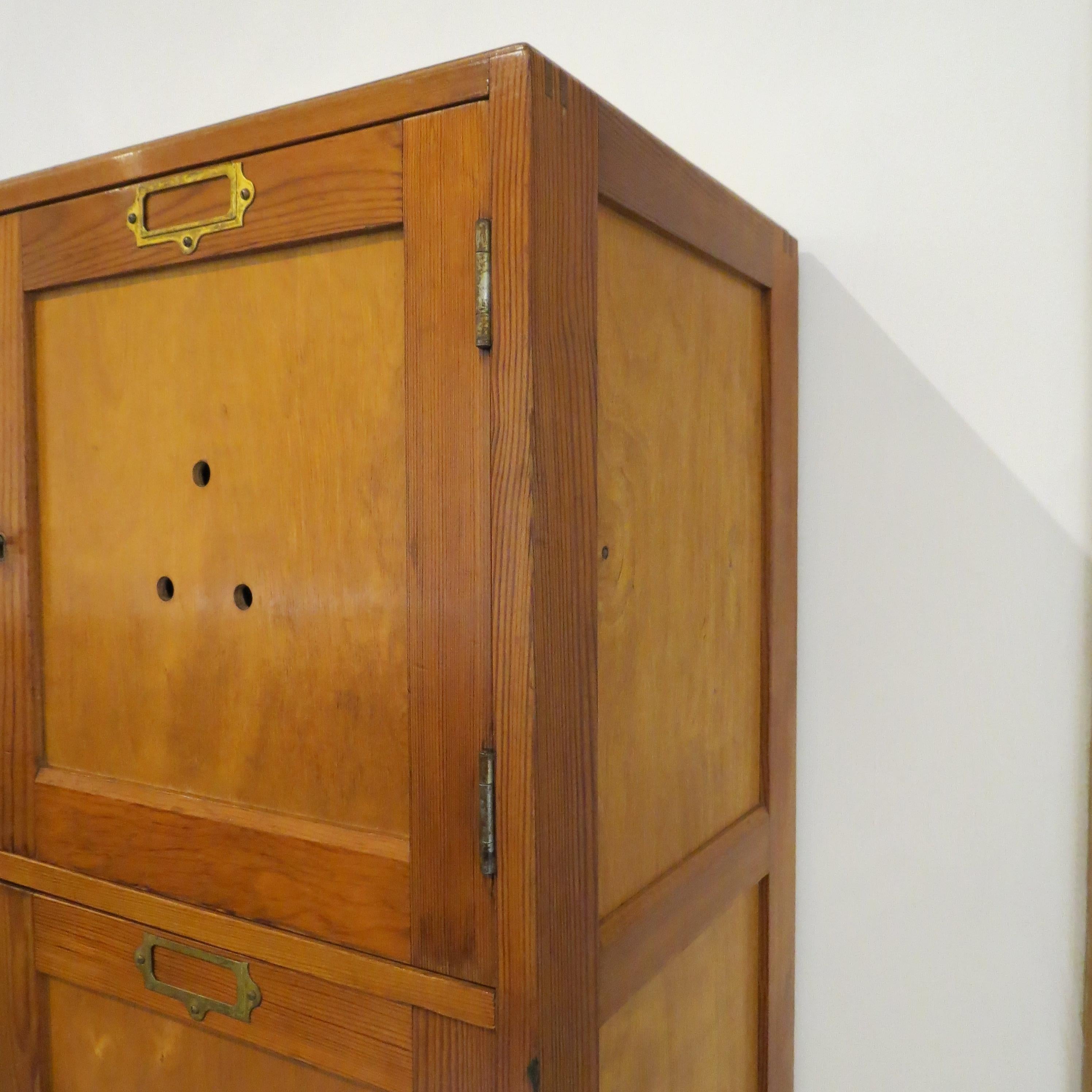 Vintage 1950s Industrial School  Gym Locker Cupboard Plywood Pine Lockhart Ltd In Good Condition In Stow on the Wold, GB