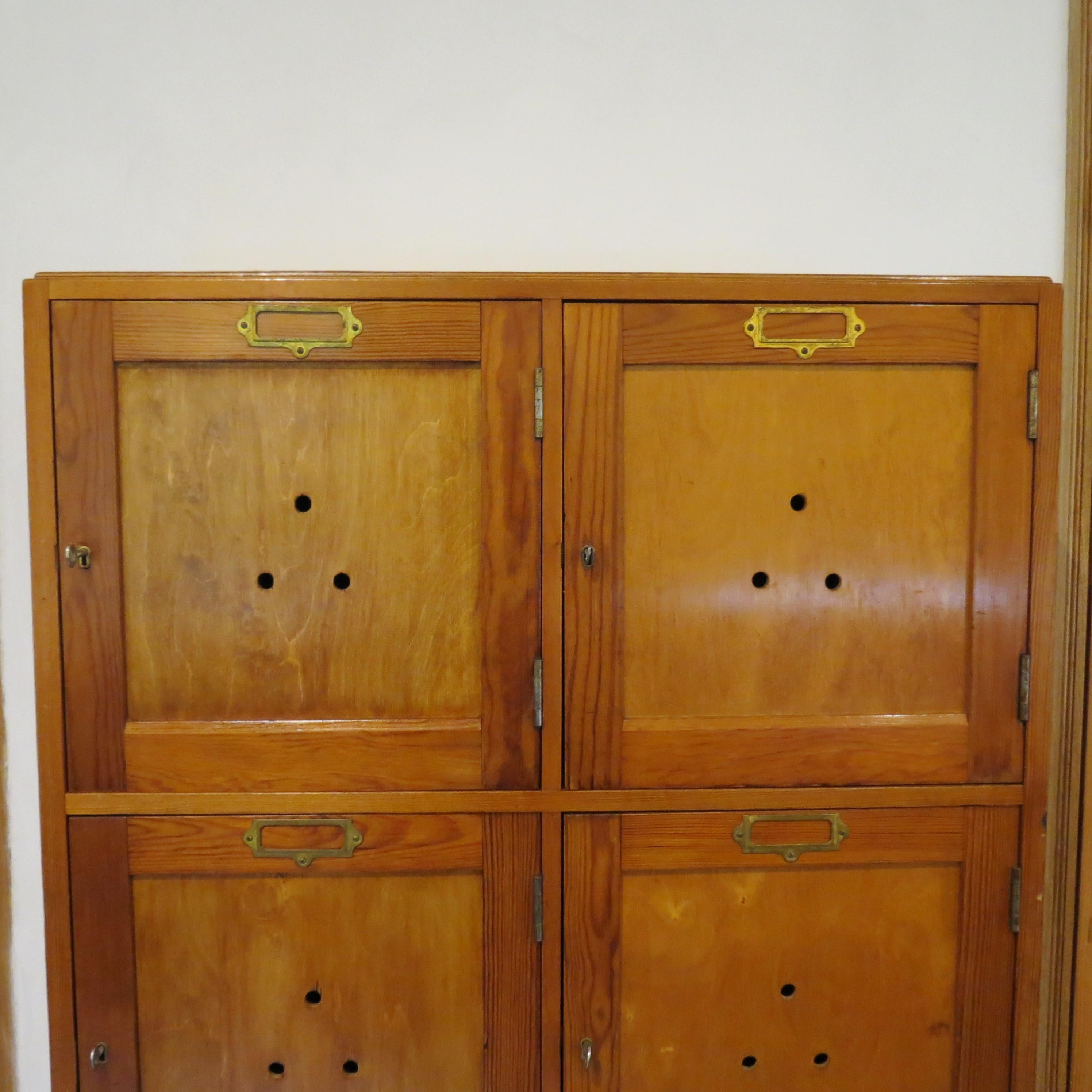 20th Century Vintage 1950s Industrial School  Gym Locker Cupboard Plywood Pine Lockhart Ltd