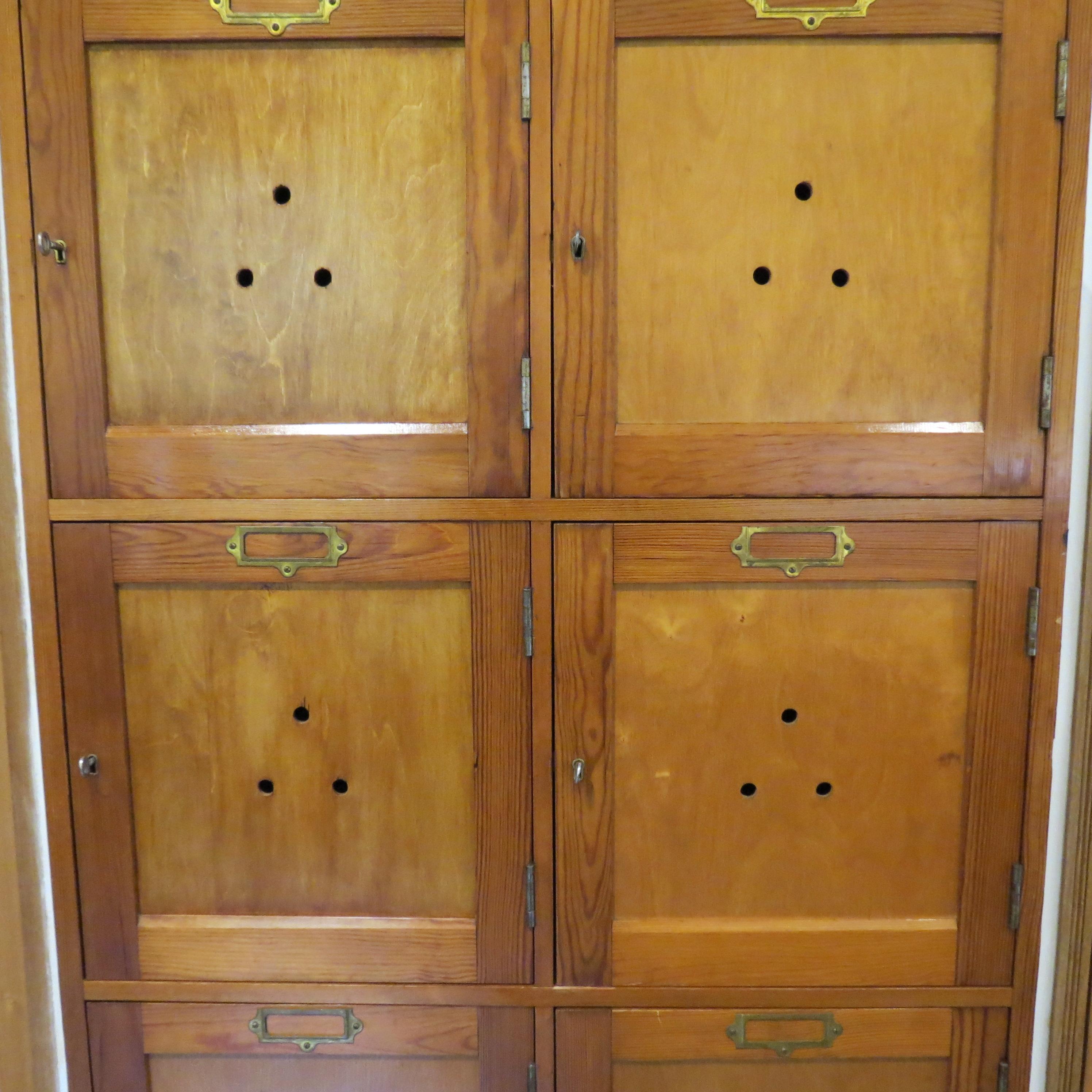 Vintage 1950s Industrial School  Gym Locker Cupboard Plywood Pine Lockhart Ltd 1