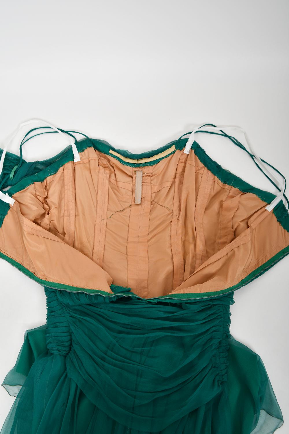 Vintage 1950's Irene Lentz Couture Teal Grün Drapierte Seide Grecian Goddess Kleid im Angebot 11