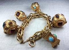 Vintage 1950s Italian 18k Yellow Gold Etruscan Revival Charm Bracelet 130 Grams