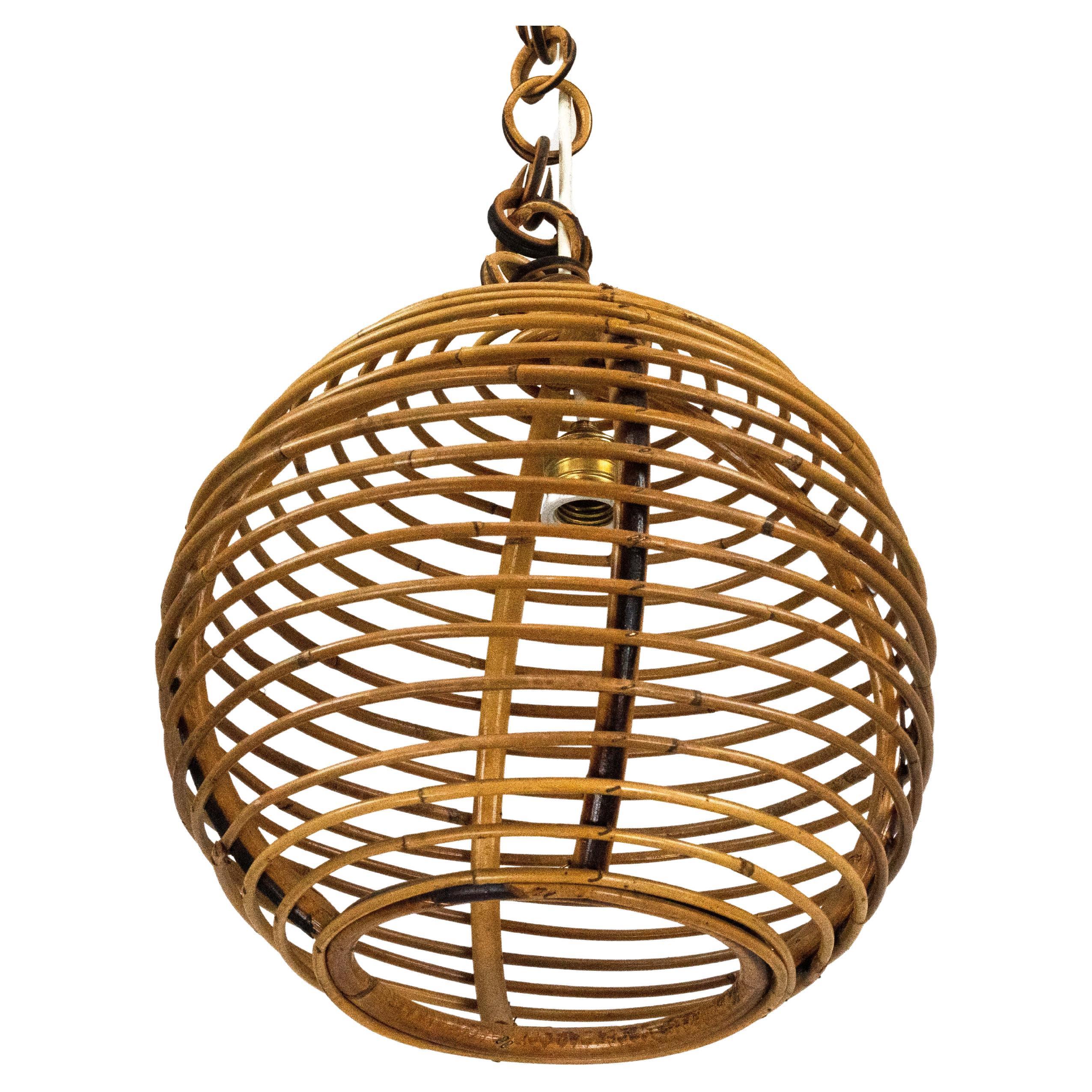 Vintage 1950s Italian Bamboo Sphere Chandelier For Sale