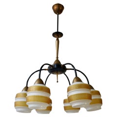 Retro 1950s Italian Brass and Glass Chandelier