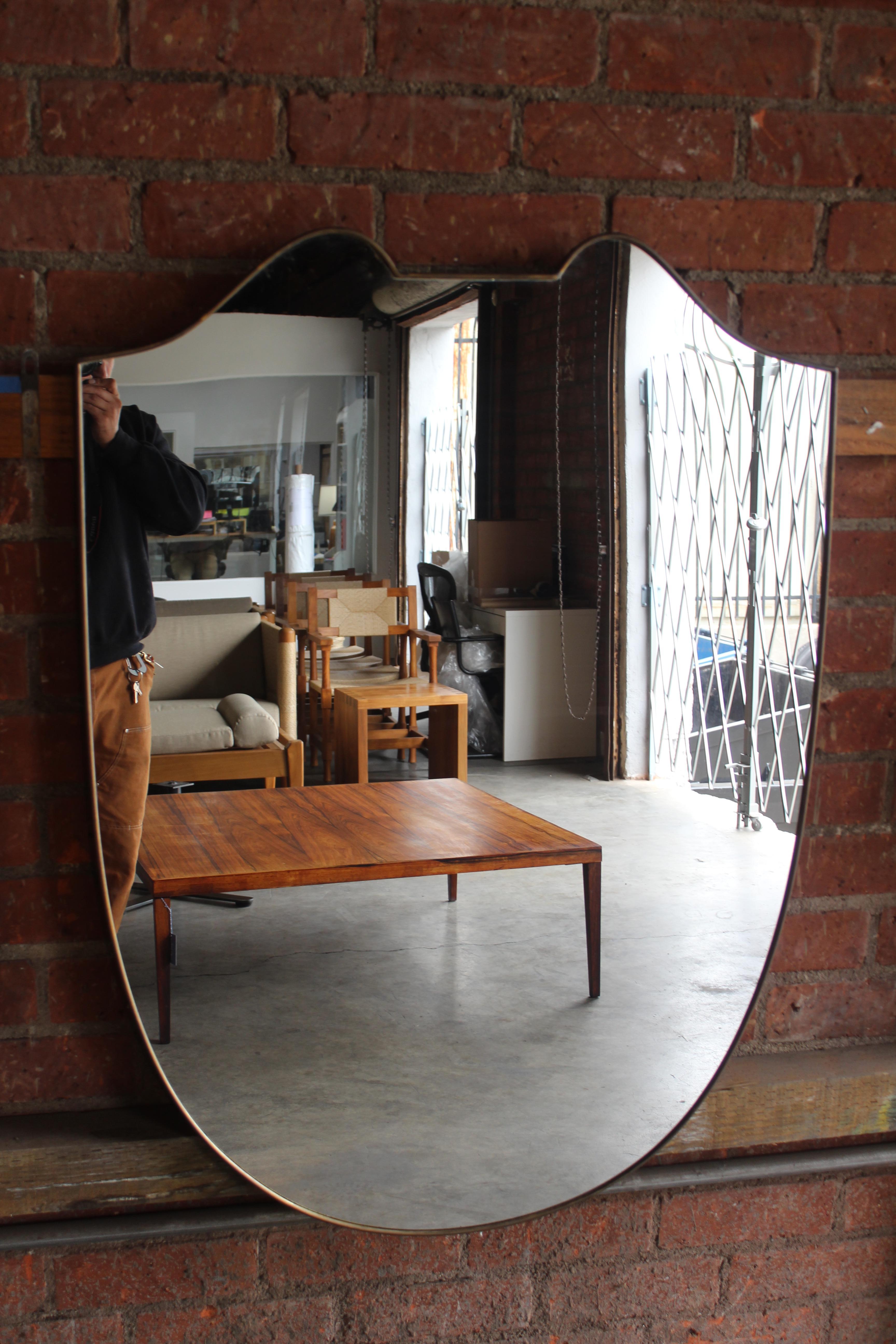 Mid-Century Modern Vintage 1950s Italian Brass Framed Wall Mirror