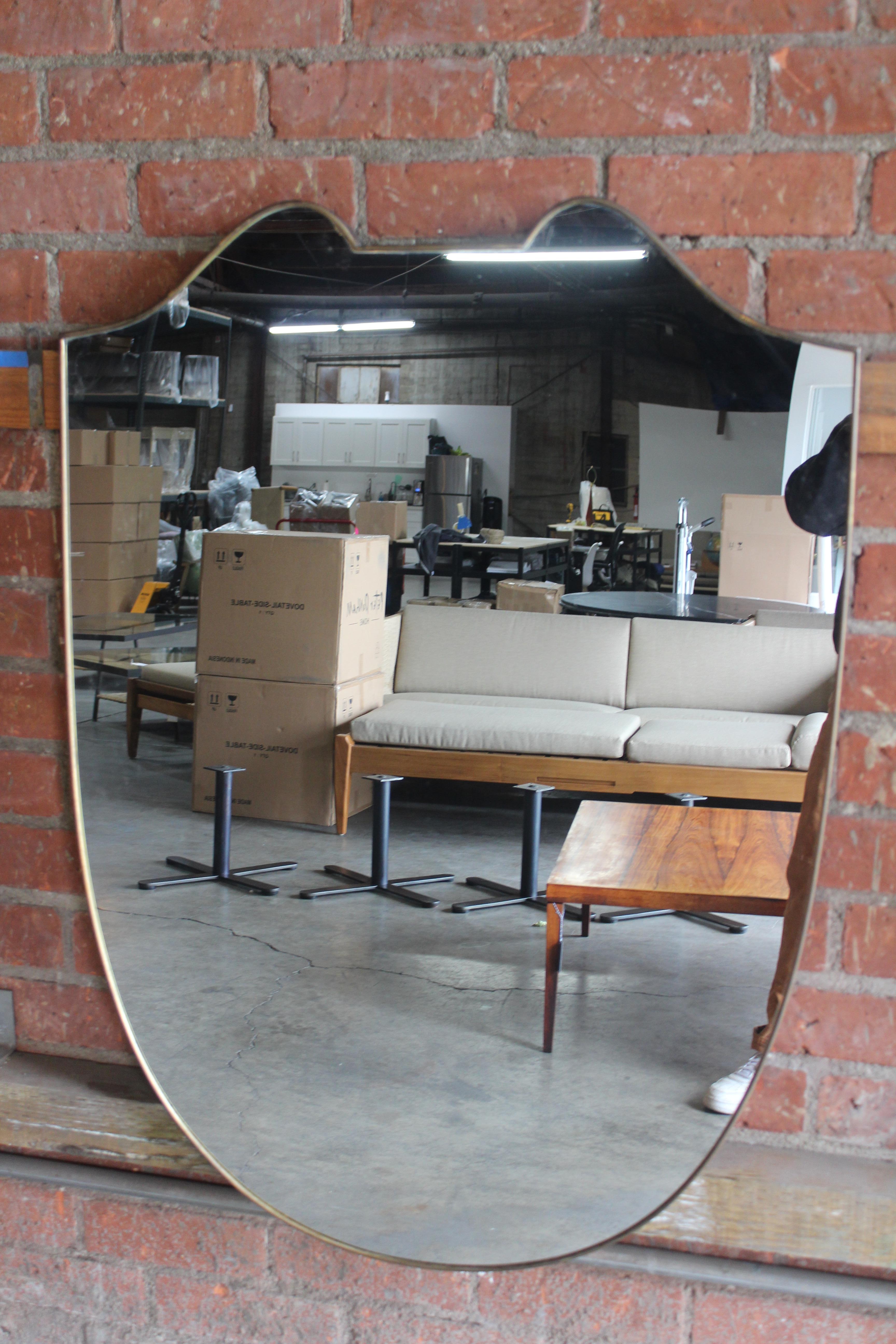French Vintage 1950s Italian Brass Framed Wall Mirror