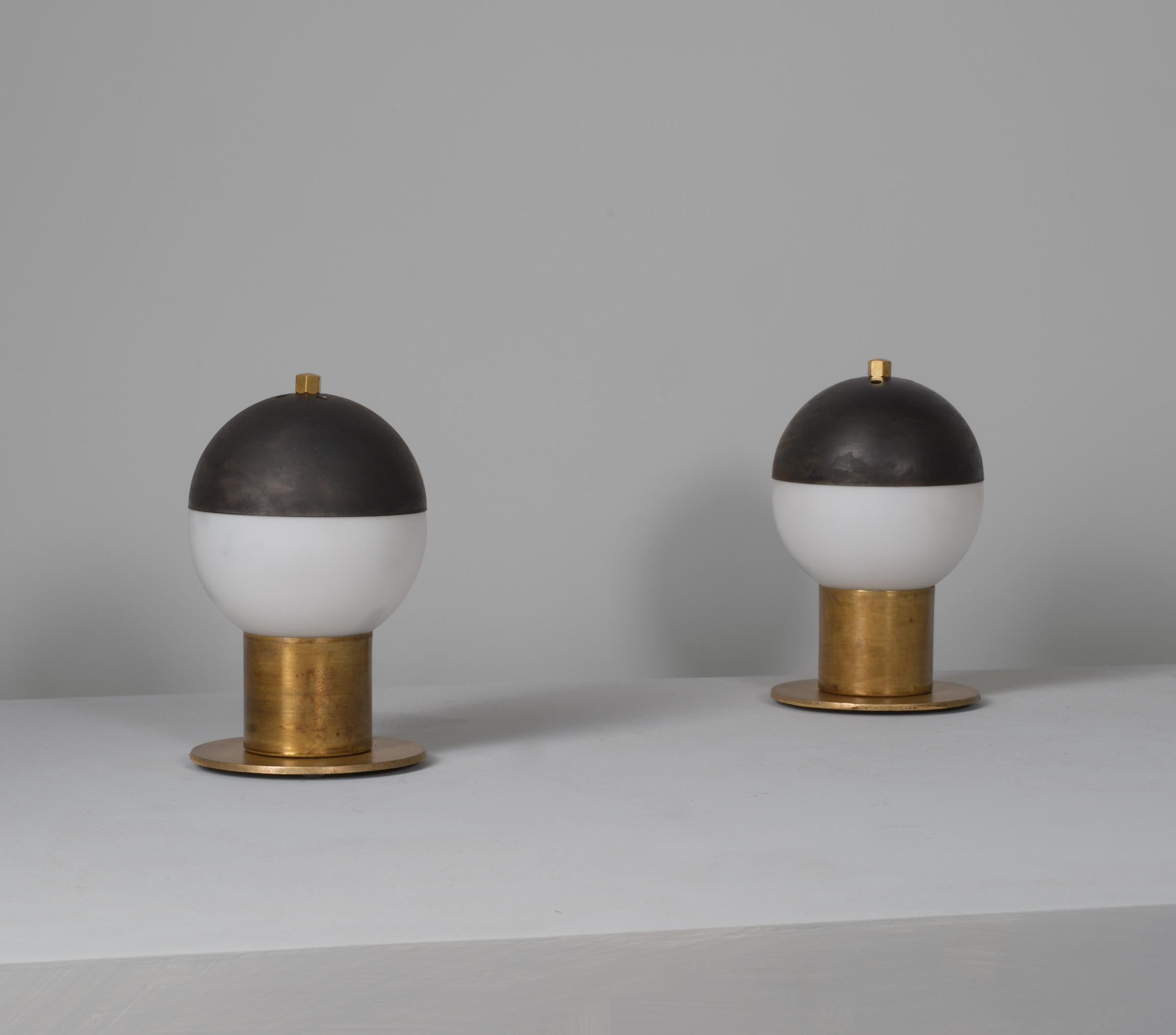 Mid-Century Modern Vintage 1950s Italian Brass Table Lamps with Steel Domes For Sale