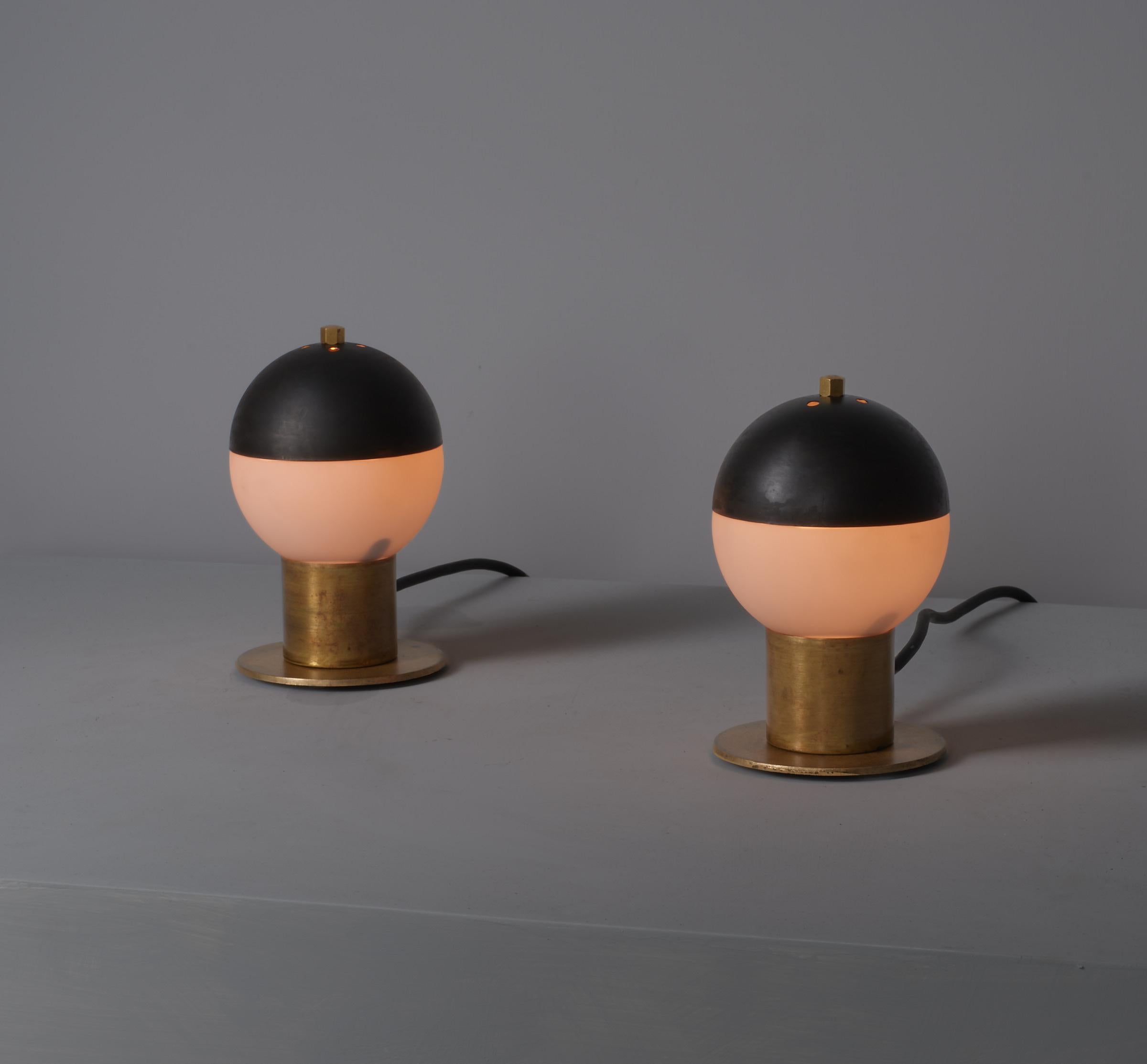 Mid-20th Century Vintage 1950s Italian Brass Table Lamps with Steel Domes For Sale