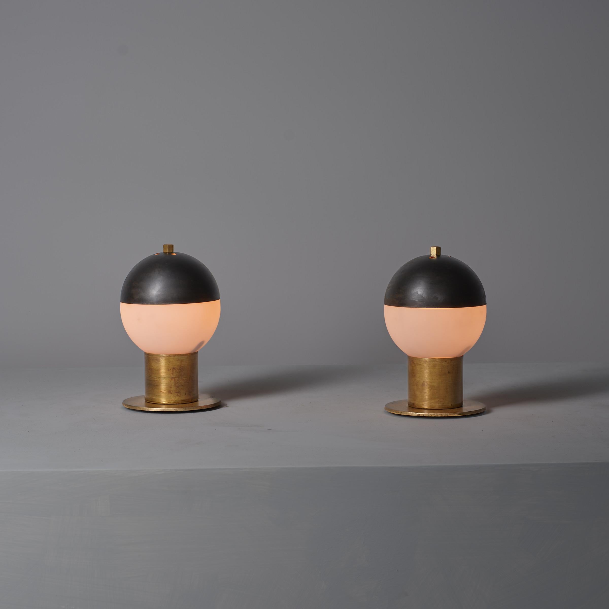 Vintage 1950s Italian Brass Table Lamps with Steel Domes For Sale 1