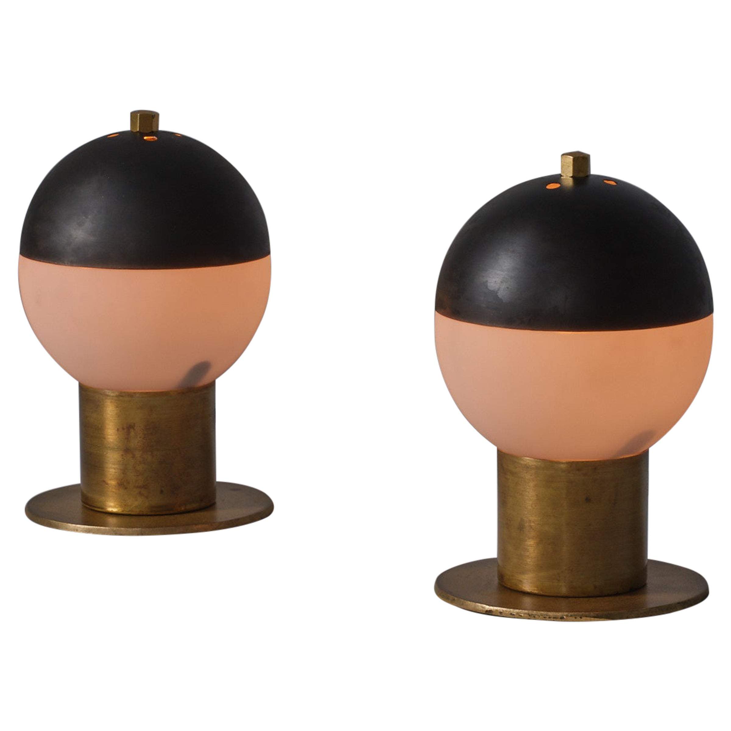 Vintage 1950s Italian Brass Table Lamps with Steel Domes