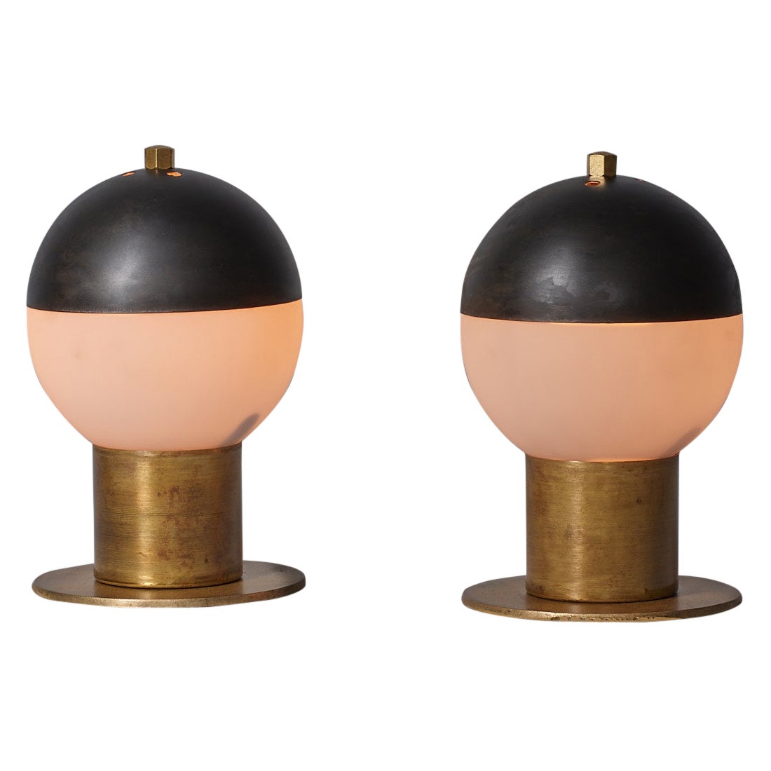 Vintage 1950s Italian Brass Table Lamps with Steel Domes For Sale