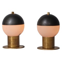 Vintage 1950s Italian Brass Table Lamps with Steel Domes