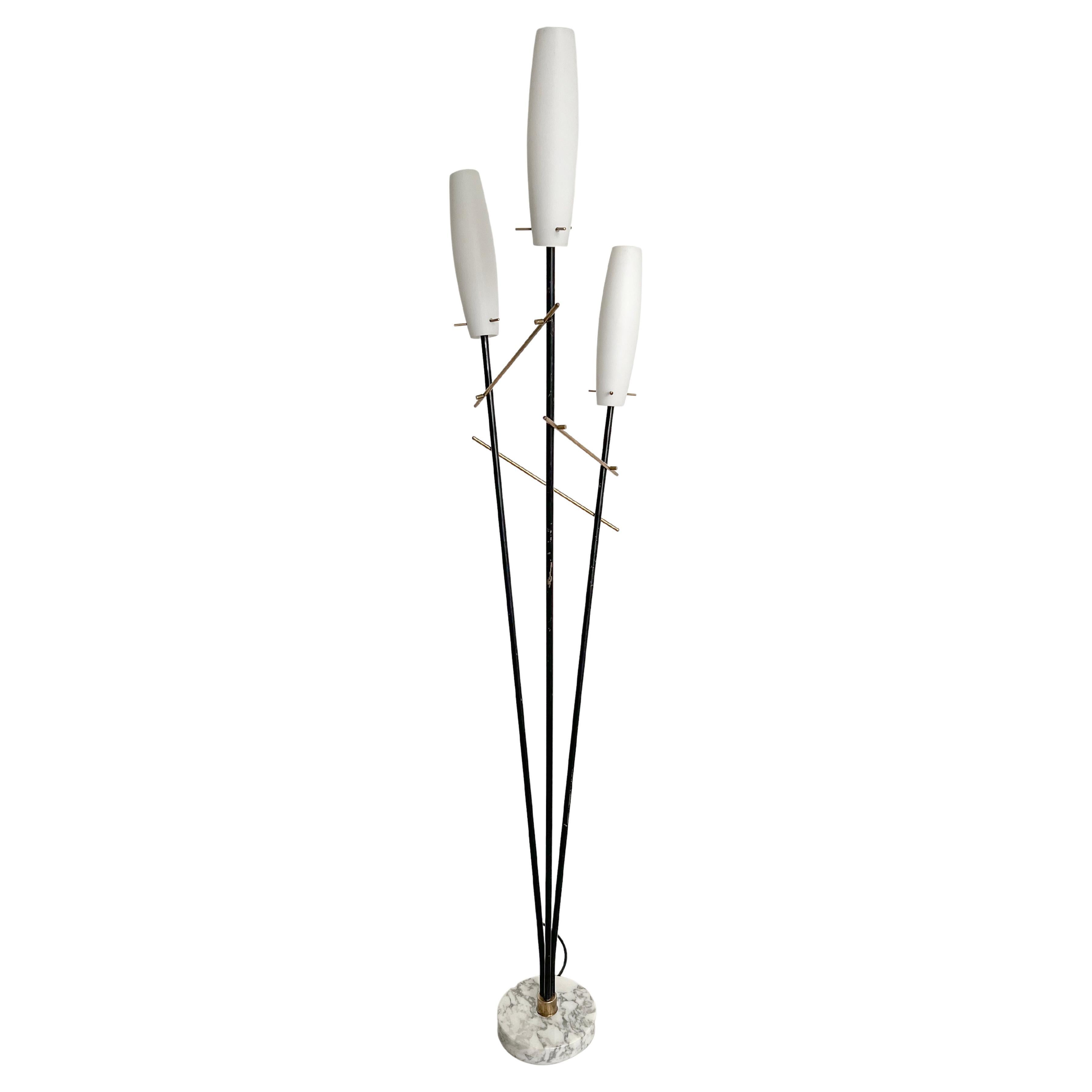Vintage Decorative Italian Floor Lamp in Brass and Marble , 1950's minimalism For Sale