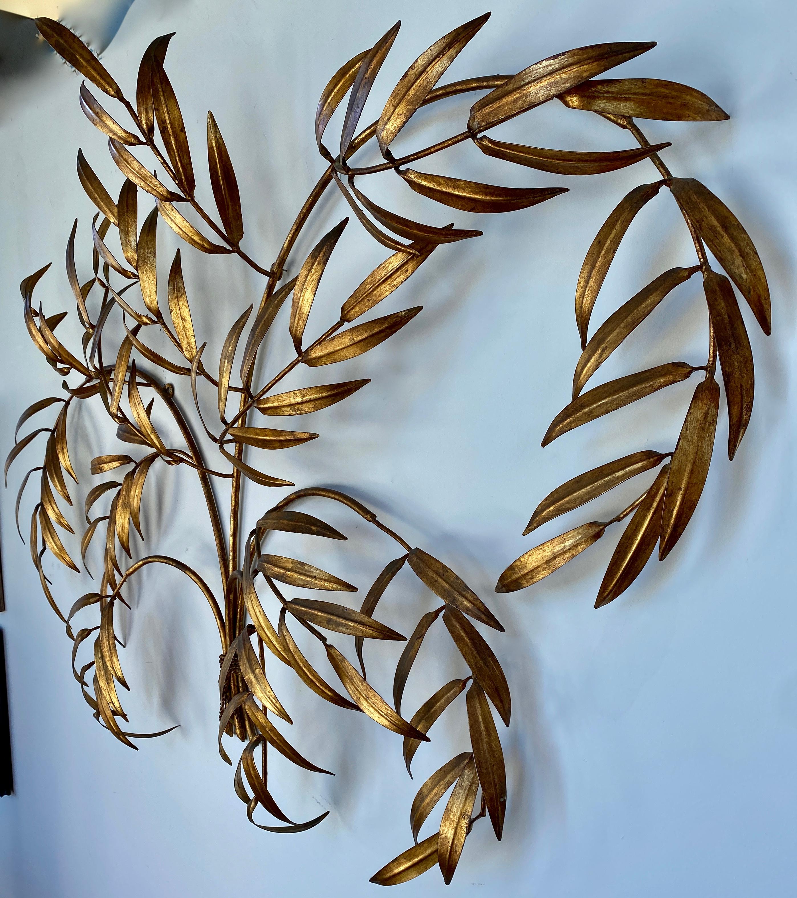 Mid-20th Century Vintage 1950s Italian Gilded Branches & Leaves Wall Sculpture For Sale