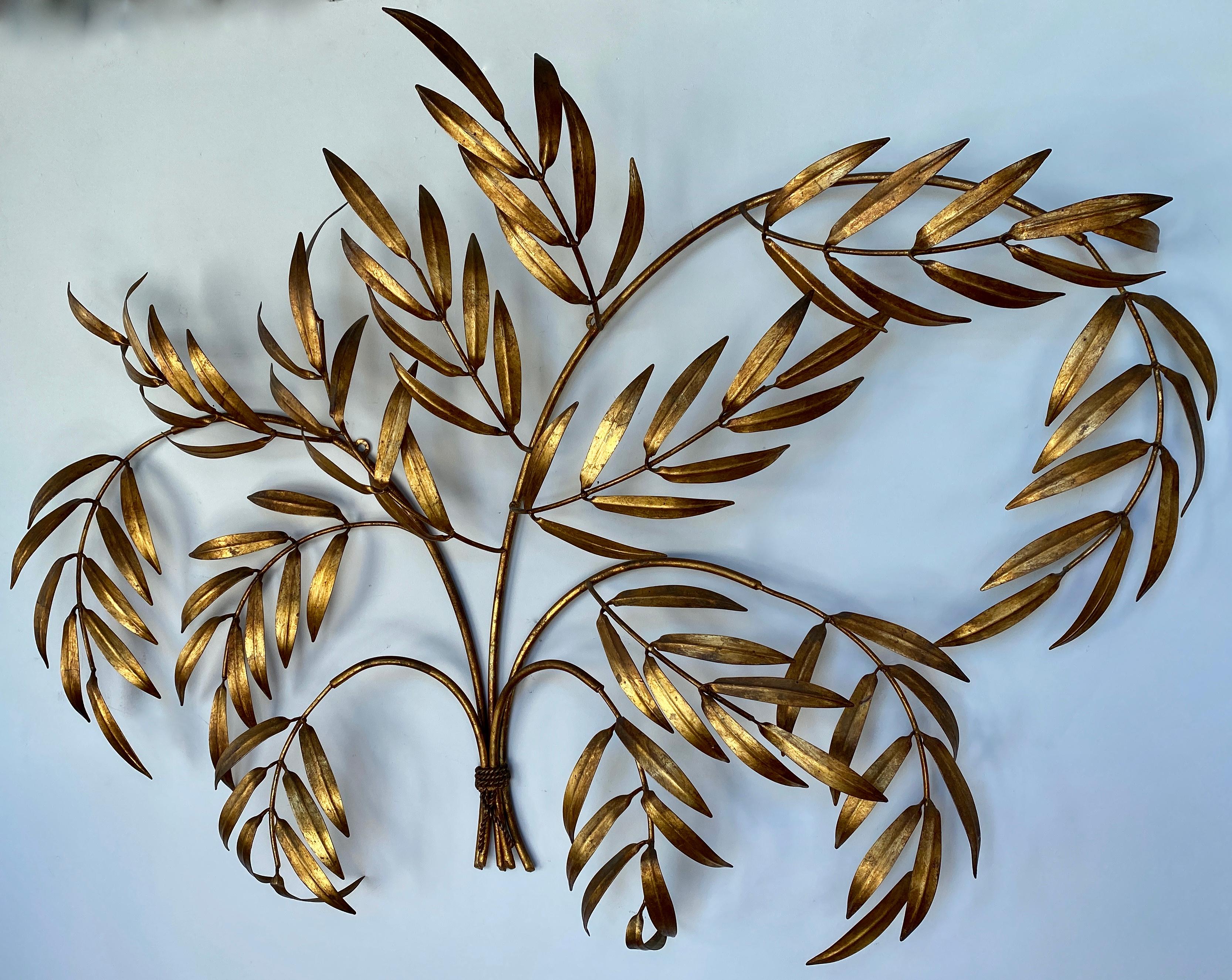 Metal Vintage 1950s Italian Gilded Branches & Leaves Wall Sculpture