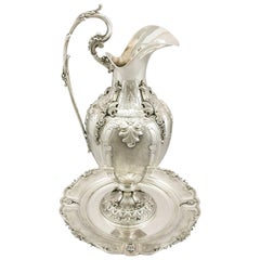 Vintage 1950s Italian Silver Wine Ewer and Presentation Plate