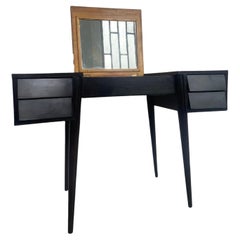 Retro 1950s Italian Vanity/Desk with Mirror, in Solid Wood, Gio Ponti Style