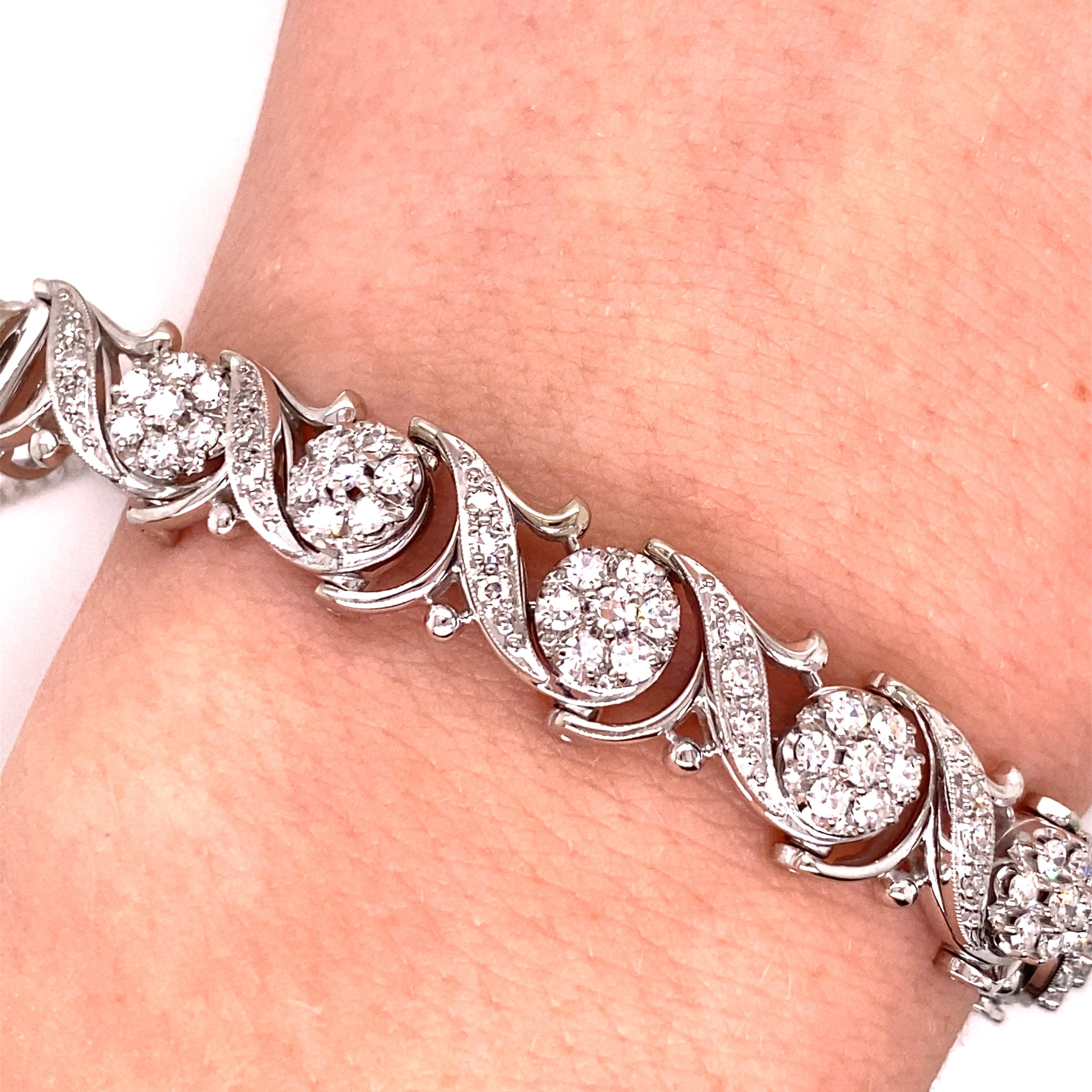 Vintage 1950's Jabel 18K White Gold Add-A-Section Diamond Bracelet 1.76ct - Le bracelet est de marque 
