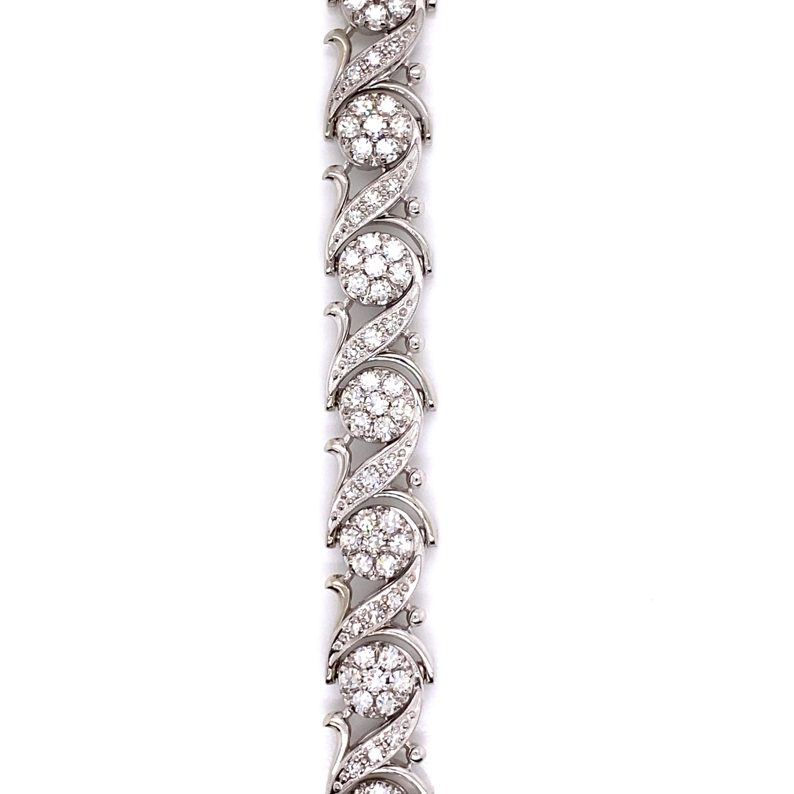 Rétro Vintage 1950's Jabel 18K White Gold Add-A-Section Diamond Bracelet 1.76ct en vente