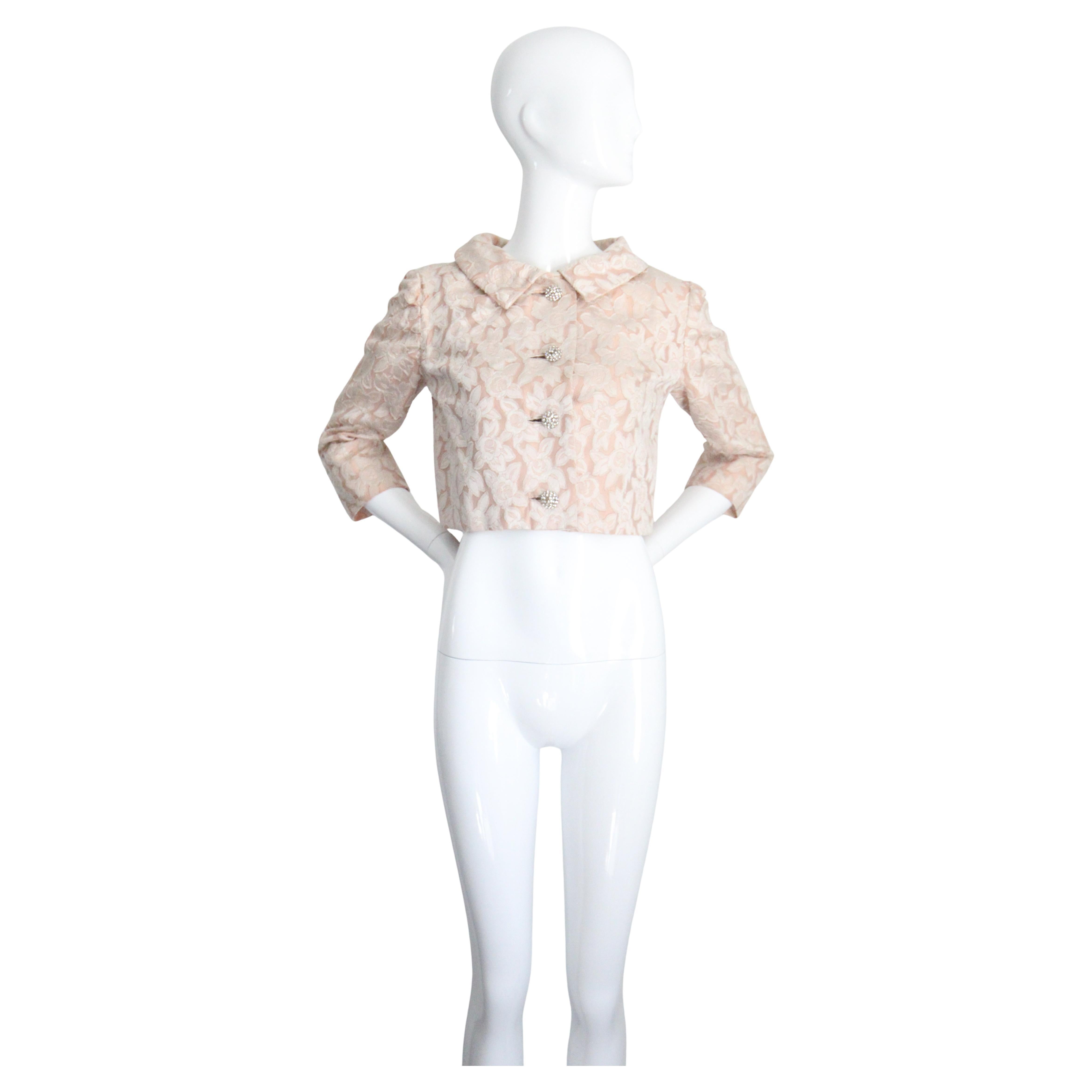 Chaqueta vintage años 50 brocado de seda rubor chaqueta botón pedrería UK 10-12