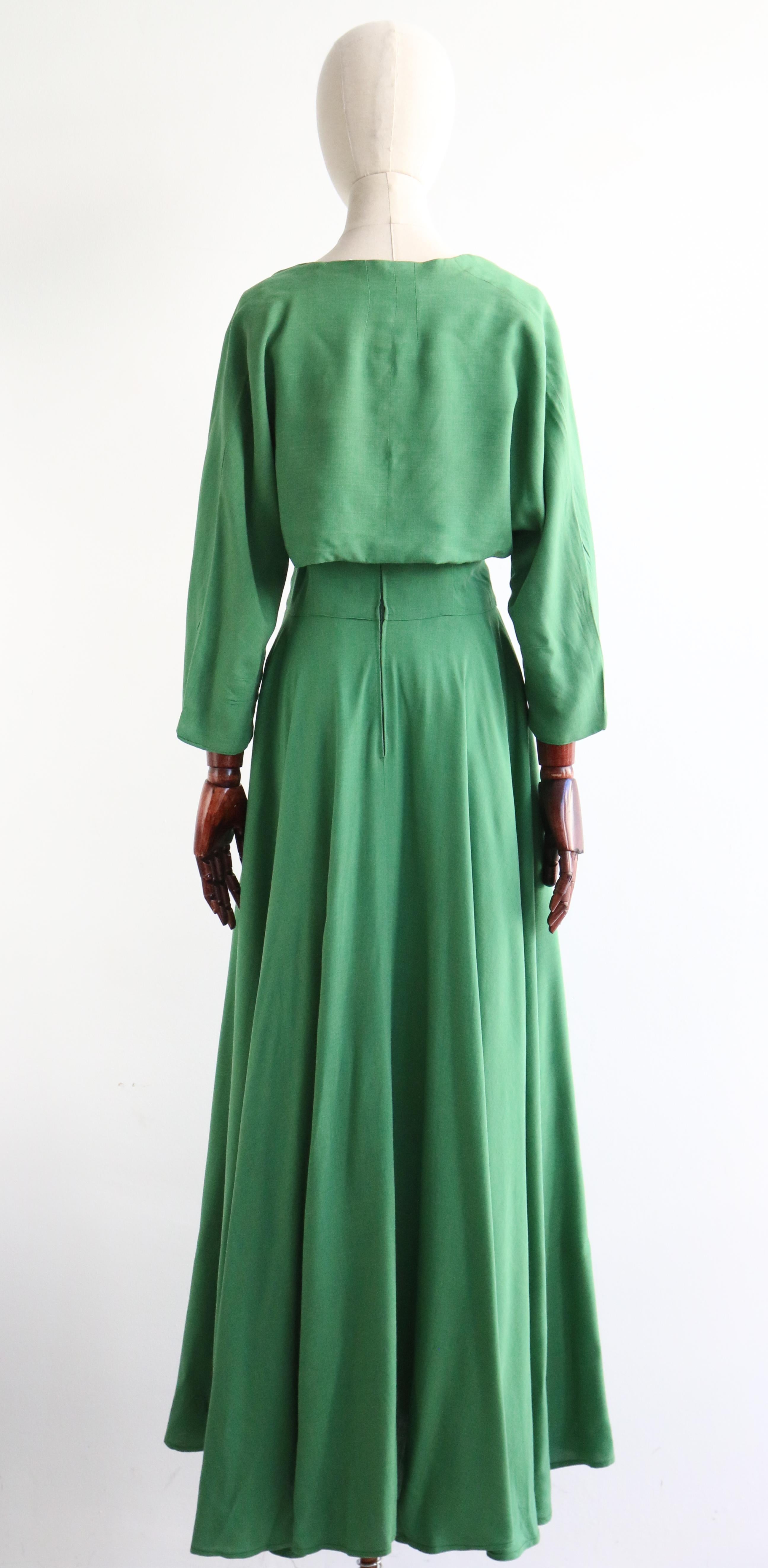 Vintage 1950's Jade Green Bead Embellished Evening Dress & Bolero UK 12 US 8 For Sale 7