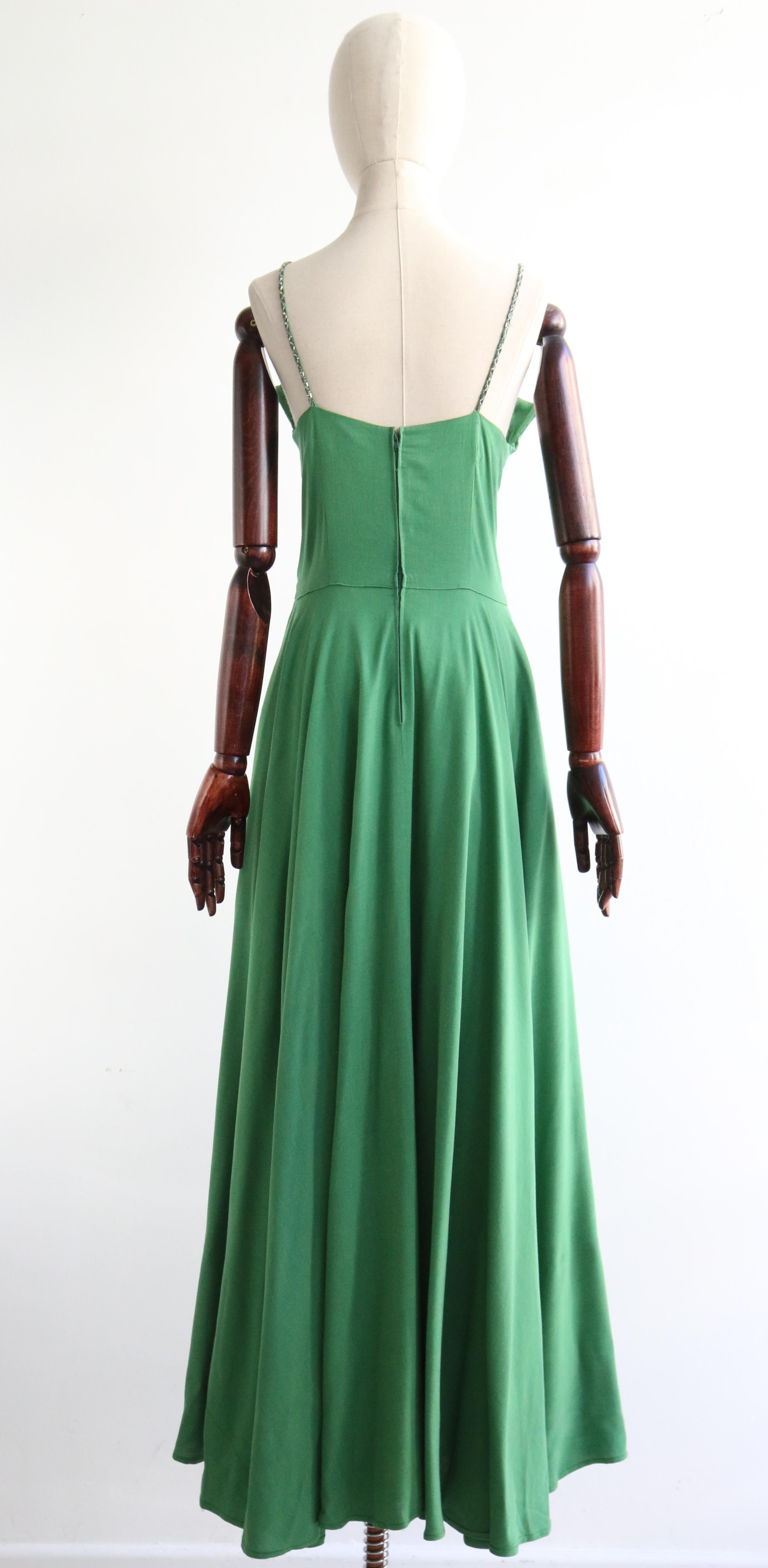 Vintage 1950's Jade Green Bead Embellished Evening Dress & Bolero UK 12 US 8 For Sale 5