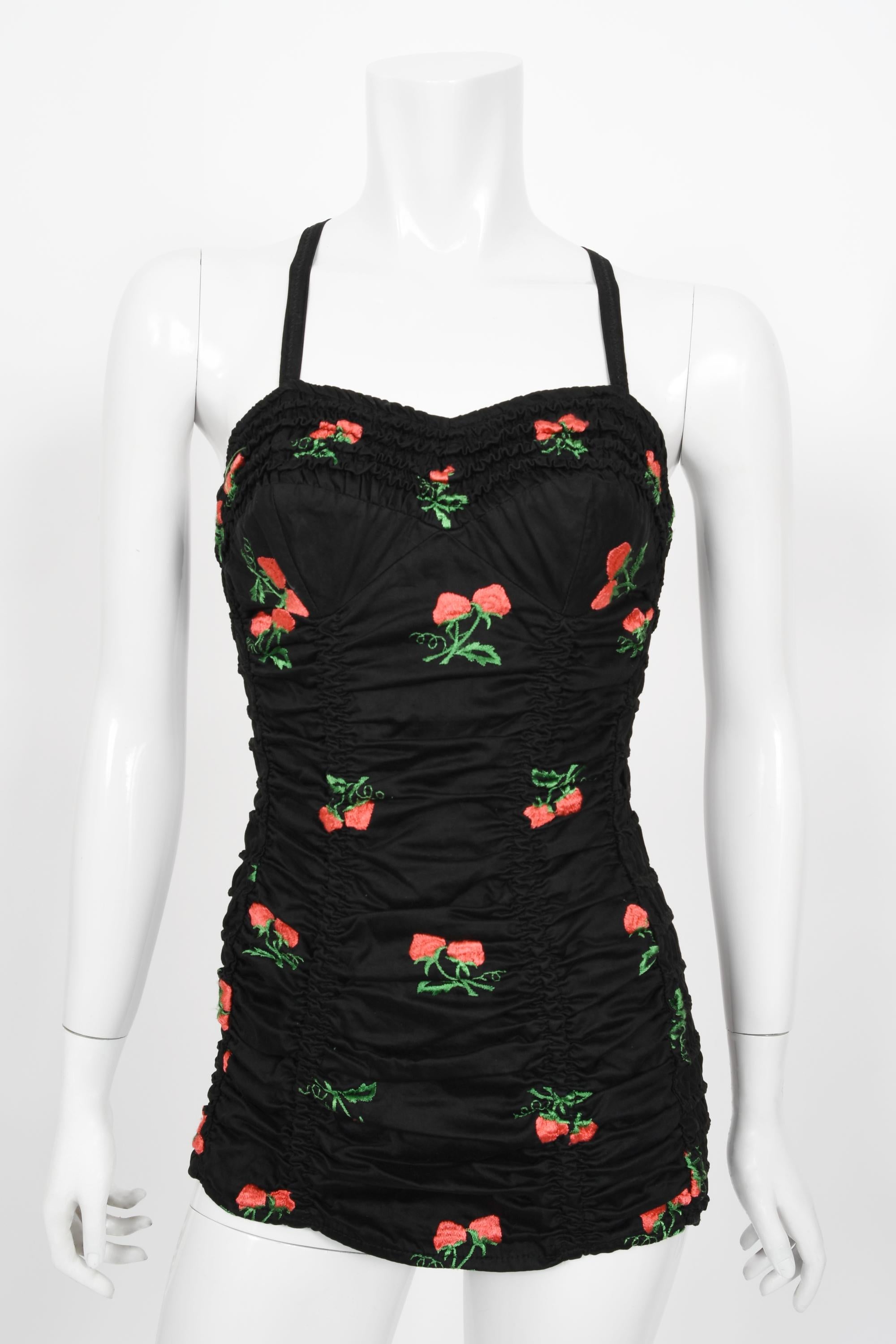 Vintage 1950's Jantzen Embroidered Strawberries Swimsuit & Terry-Cloth Cover Up 8