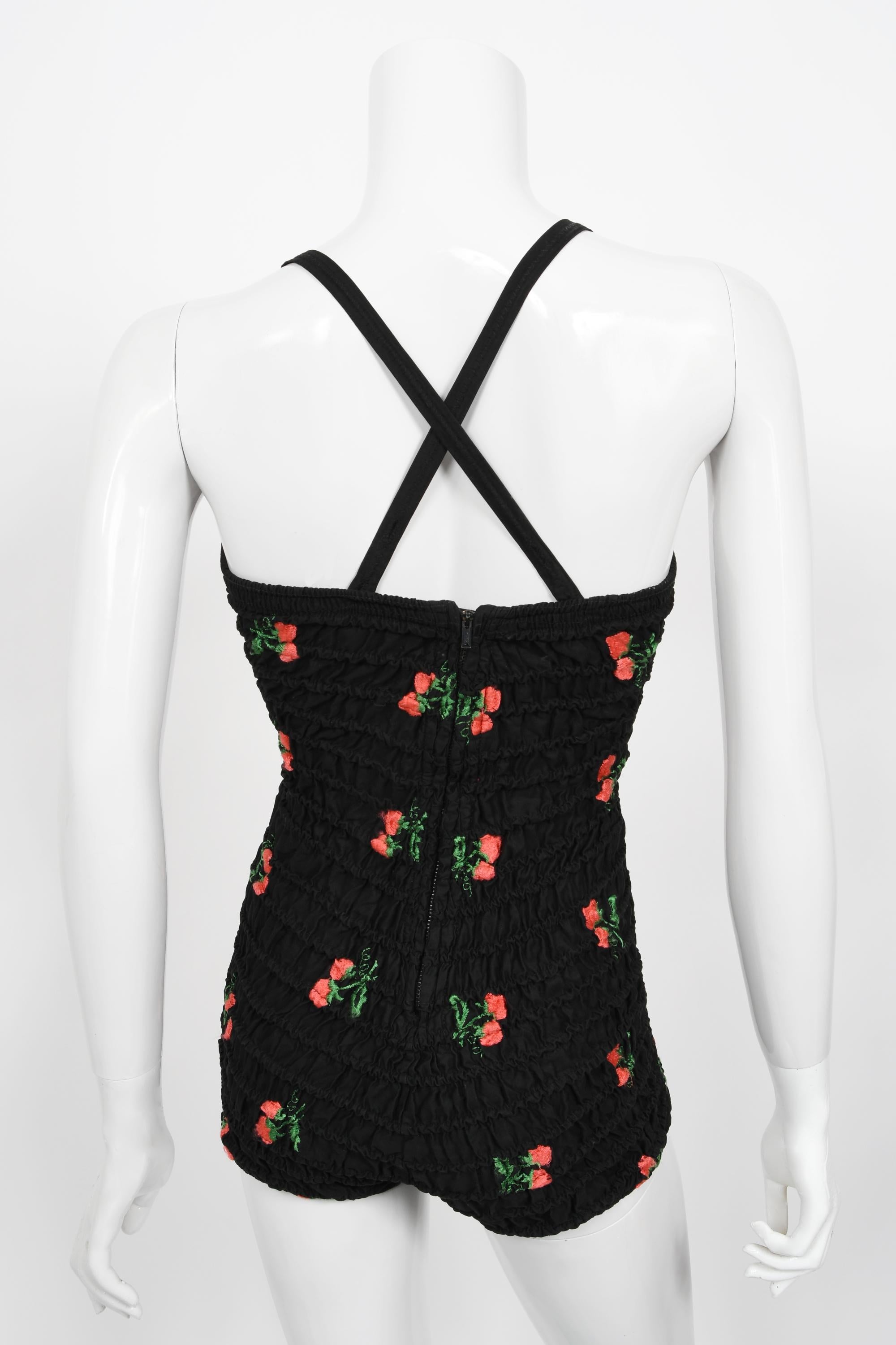 Vintage 1950's Jantzen Embroidered Strawberries Swimsuit & Terry-Cloth Cover Up 9