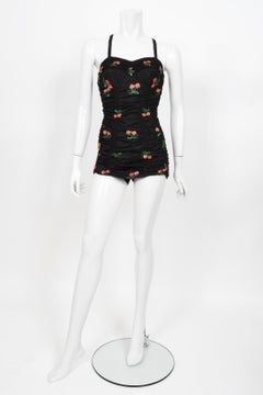 Vintage 1950's Jantzen Embroidered Strawberries Swimsuit & Terry-Cloth Cover Up