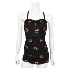 Vintage 1950's Jantzen Embroidered Strawberries Swimsuit & Terry-Cloth Cover Up