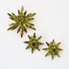Vintage 1950's Judy Lee Chartreuse Earrings and Brooch Set Demi Parure