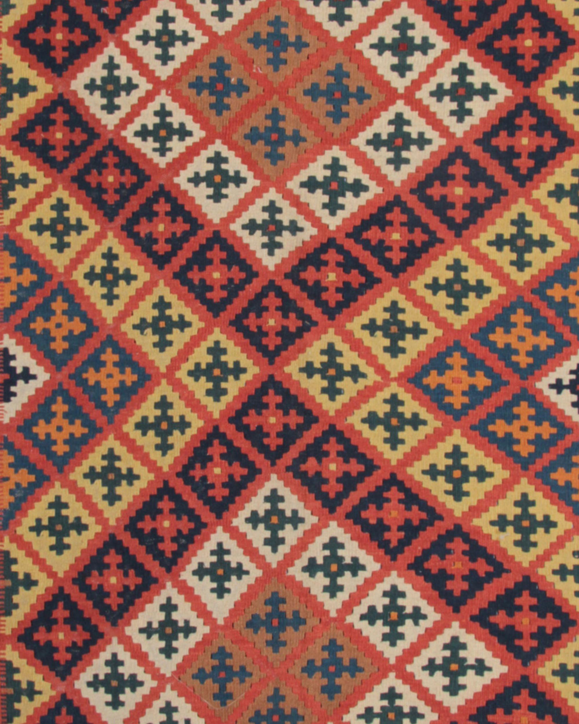 Vintage 1950s Kilim Rug with Multicolour Diamond Pattern For Sale 3