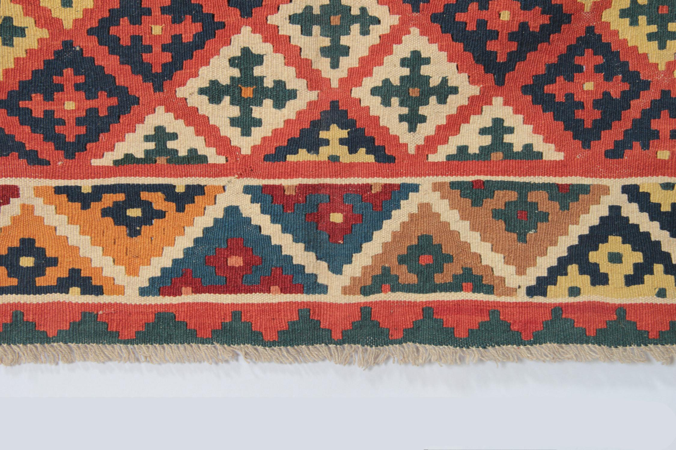 Hand-Woven Vintage 1950s Kilim Rug with Multicolour Diamond Pattern For Sale