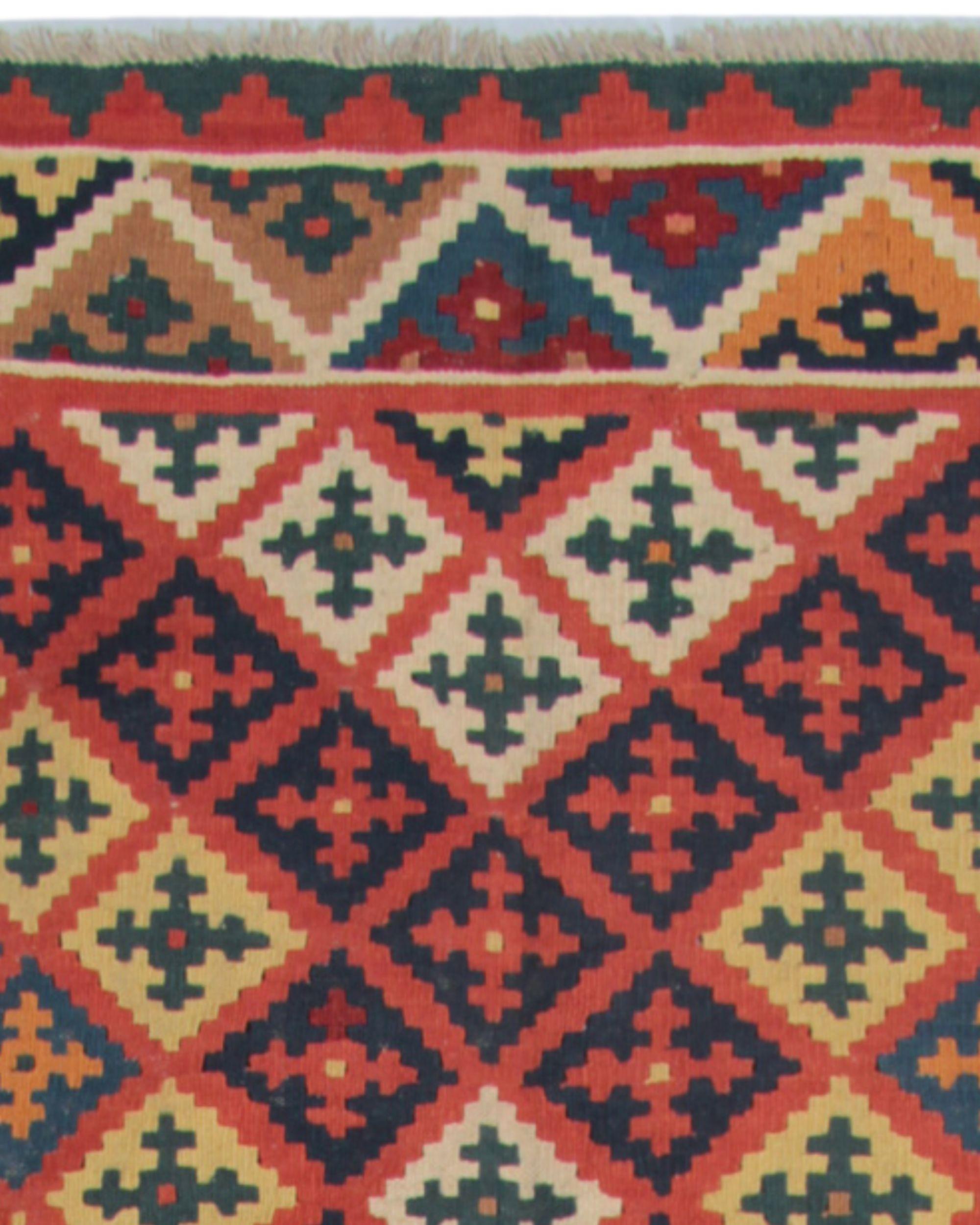 Vintage 1950s Kilim Rug with Multicolour Diamond Pattern For Sale 1