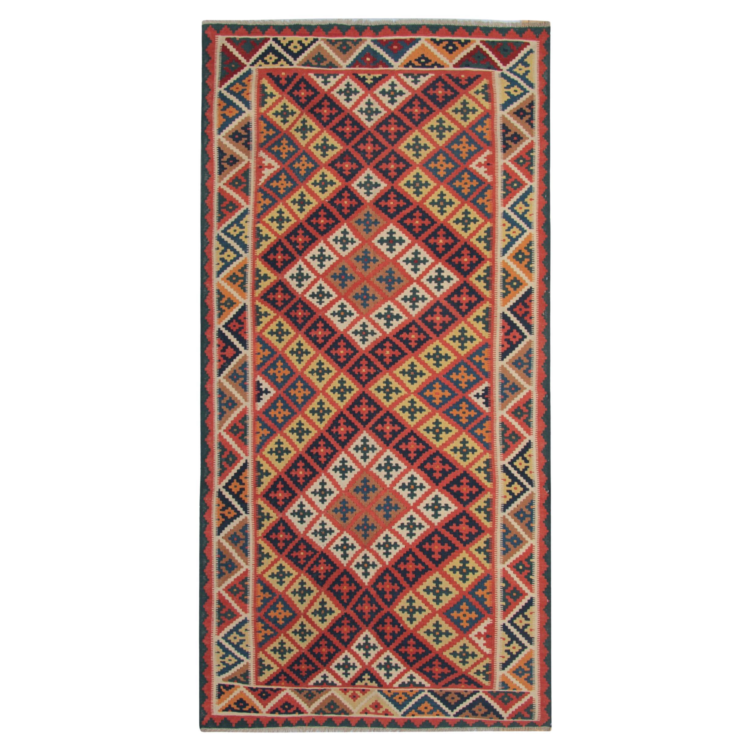 Vintage 1950s Kilim Rug with Multicolour Diamond Pattern For Sale