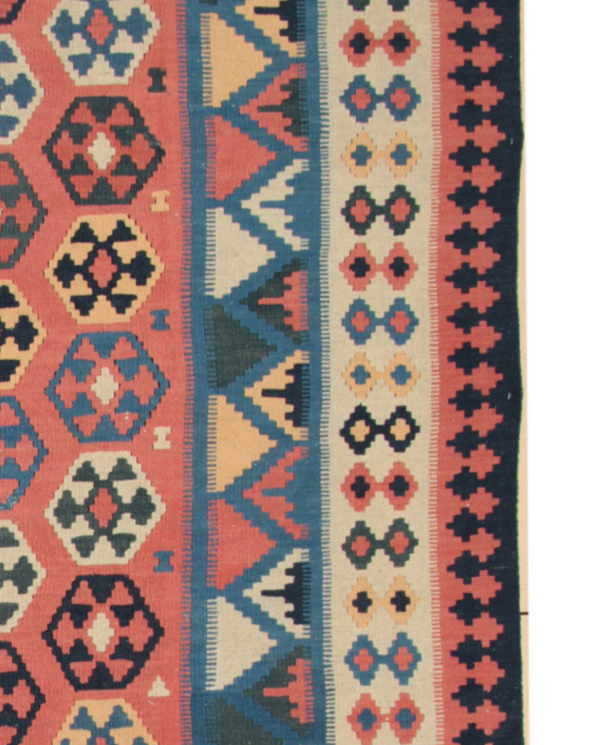 Handgefertigter mehrfarbiger Vintage-Teppich aus Wolle, gestreift Kilims, geometrisch, geometrisch (Mitte des 20. Jahrhunderts) im Angebot