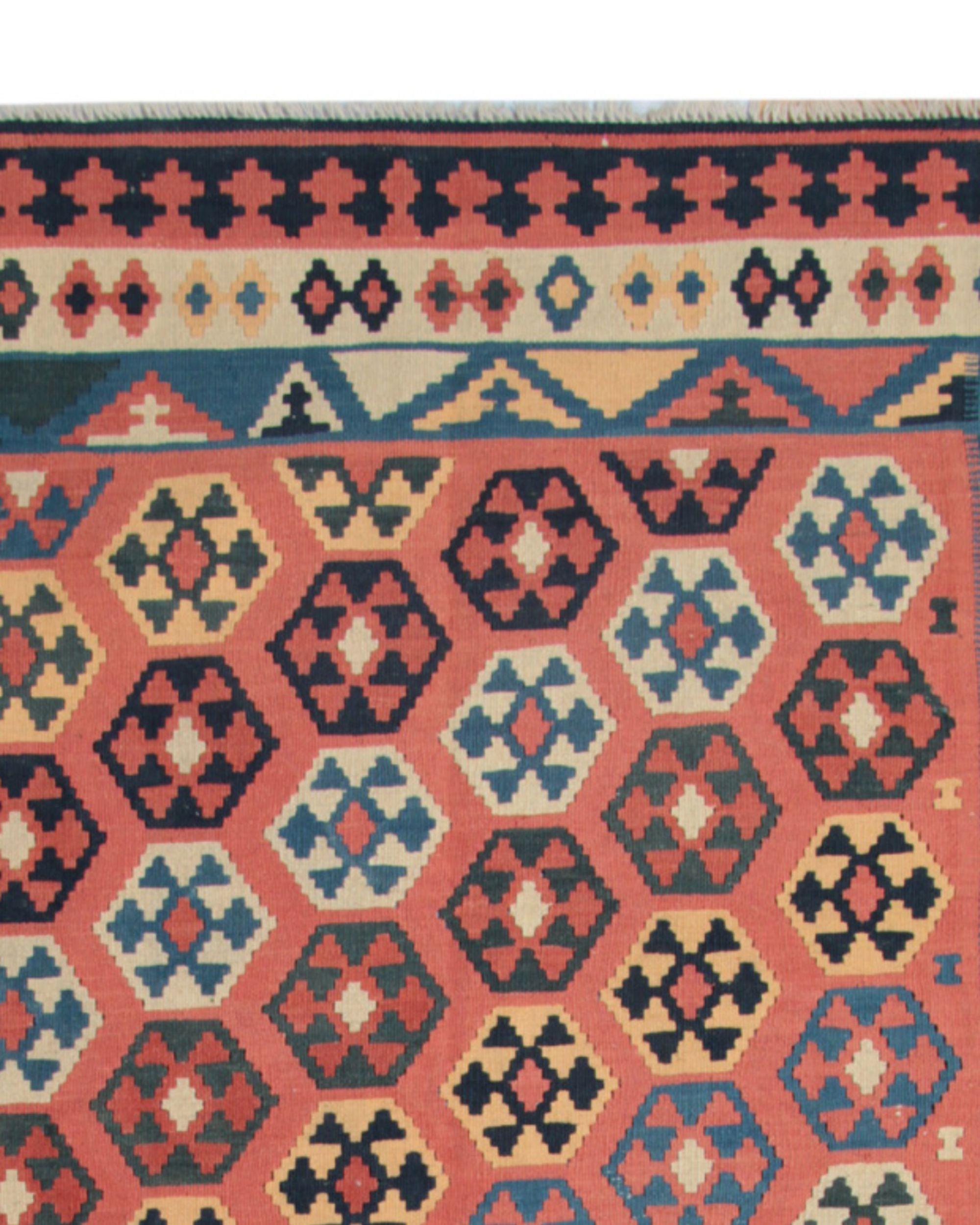 Handgefertigter mehrfarbiger Vintage-Teppich aus Wolle, gestreift Kilims, geometrisch, geometrisch im Angebot 1