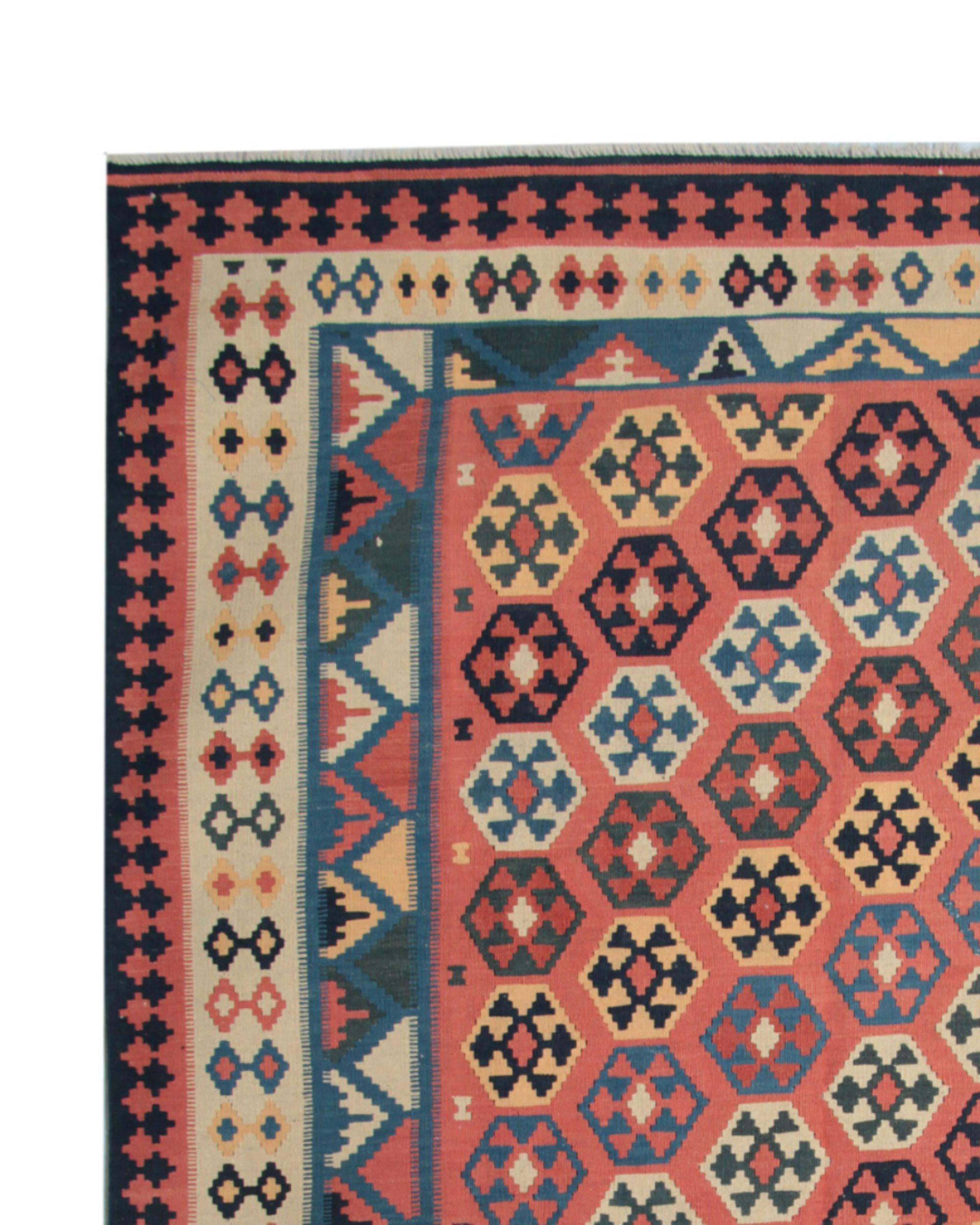 Handgefertigter mehrfarbiger Vintage-Teppich aus Wolle, gestreift Kilims, geometrisch, geometrisch im Angebot 2