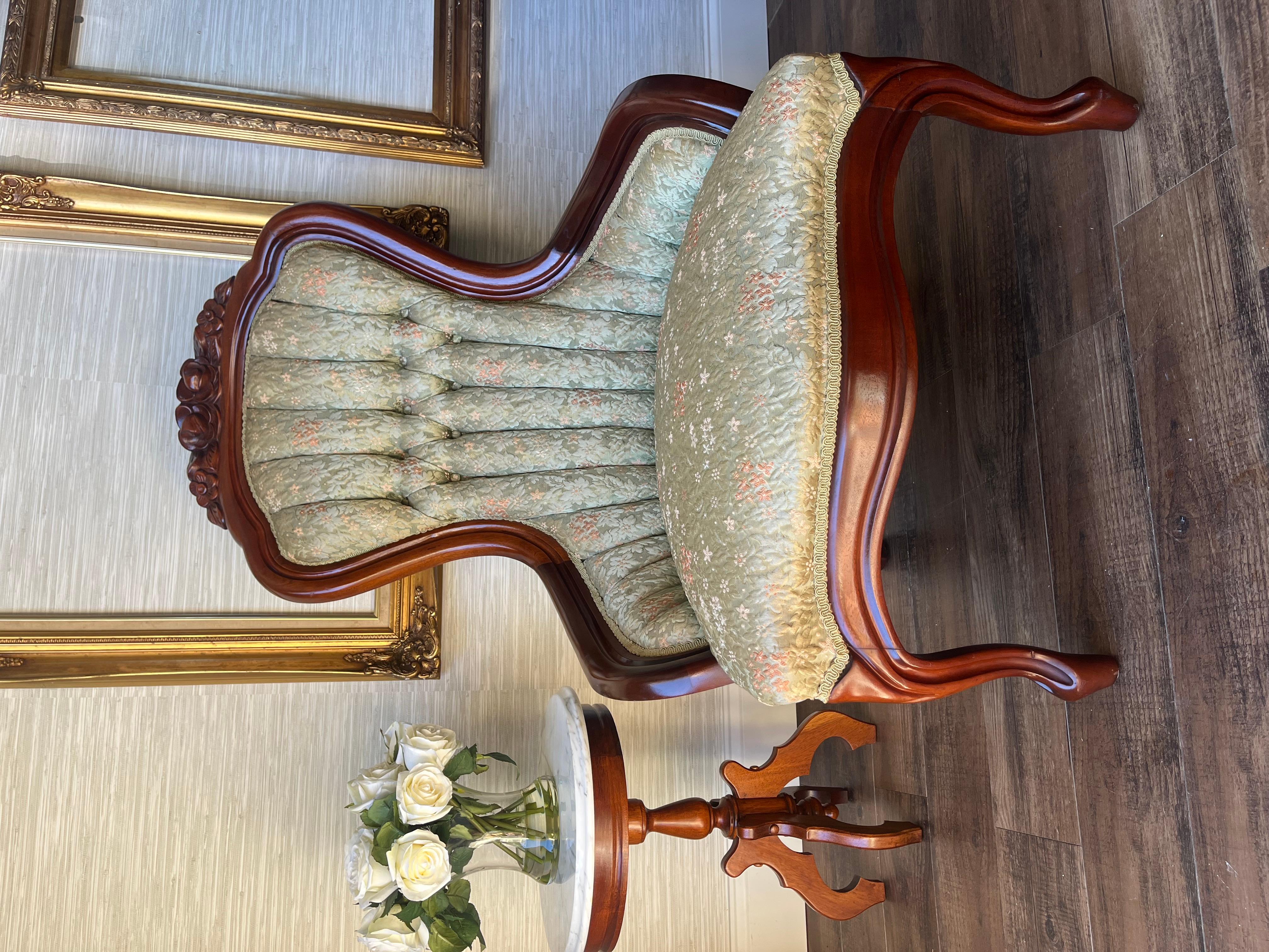 Wood Vintage 1950s Kimball Tufted Victorian Ladies' Parlor Chair