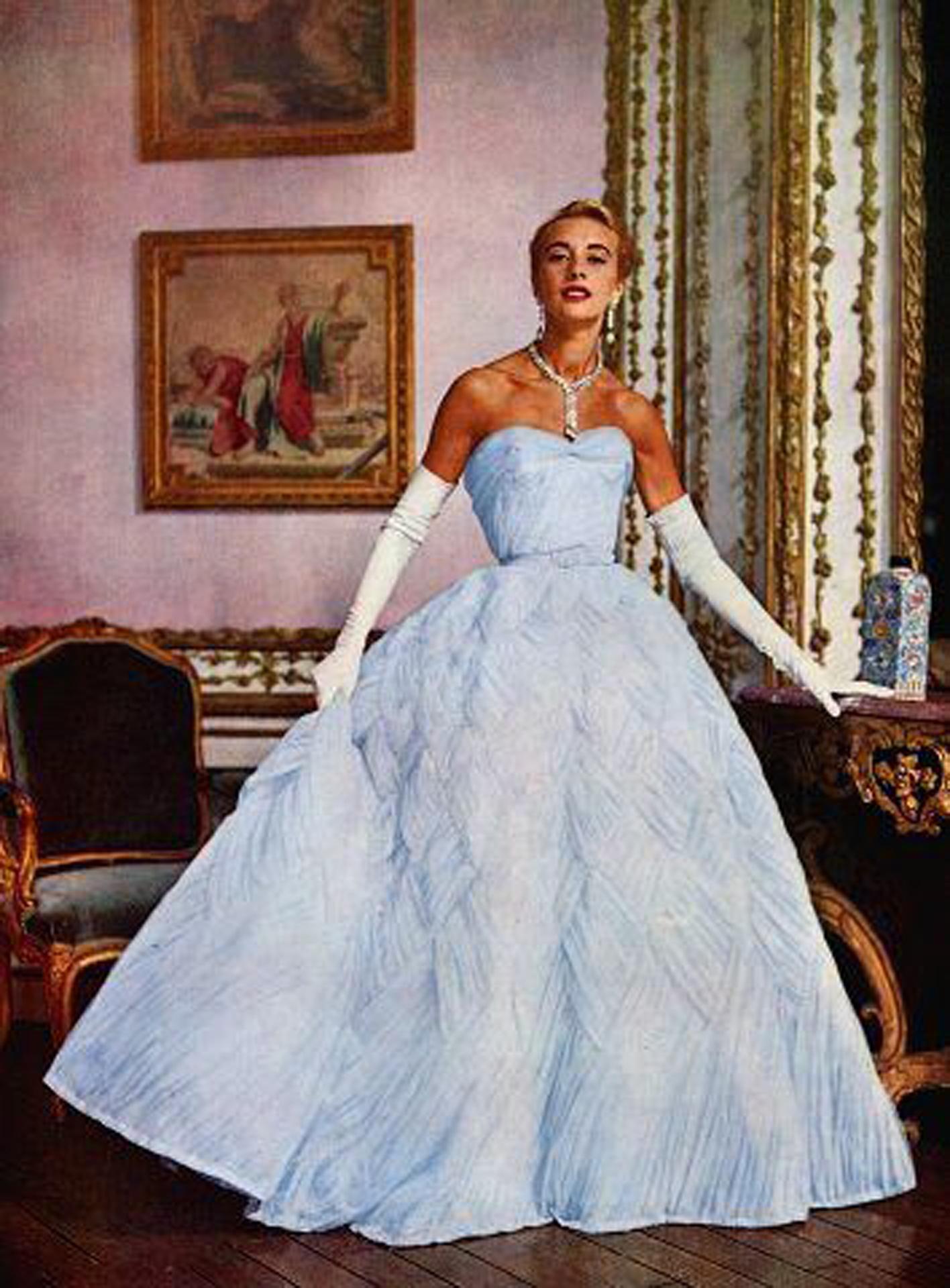 Vintage 1950 s Kiviette Couture Ice Blue Tulle Metallic Gold Lace