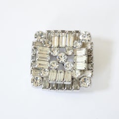 Vintage 1950s Kramer of New York Silver Rhinestone Brooch