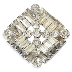 Vintage 1950s Kramer of New York Silver Rhinestone Brooch
