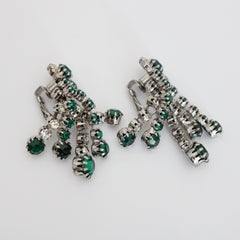Vintage 1950's Kramer Rhinestone Chandelier Clip on earrings Emerald Green