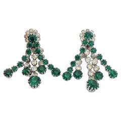 Vintage 1950's Kramer Rhinestone Chandelier Clip on earrings Emerald Green