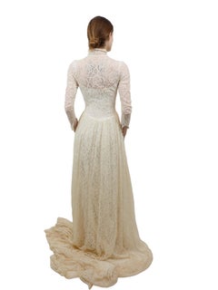 Vintage 1950's Lace Bridal Gown w Collar & Train