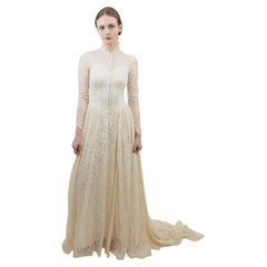 Vintage 1950's Lace Bridal Gown w Collar & Train