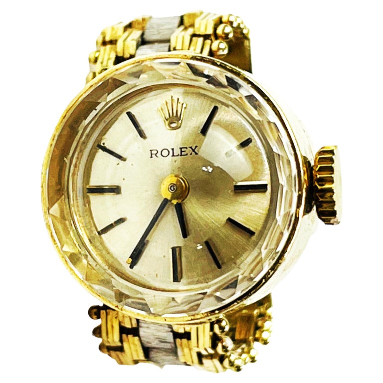 Rolex, bague montre vintage en or 14 carats pour femme, années