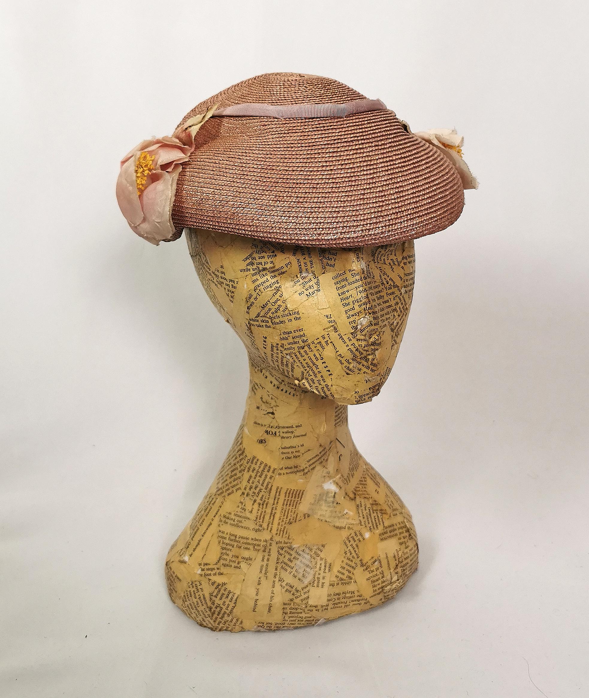 Women's Vintage 1950s ladies sisal flower hat, Marten model 